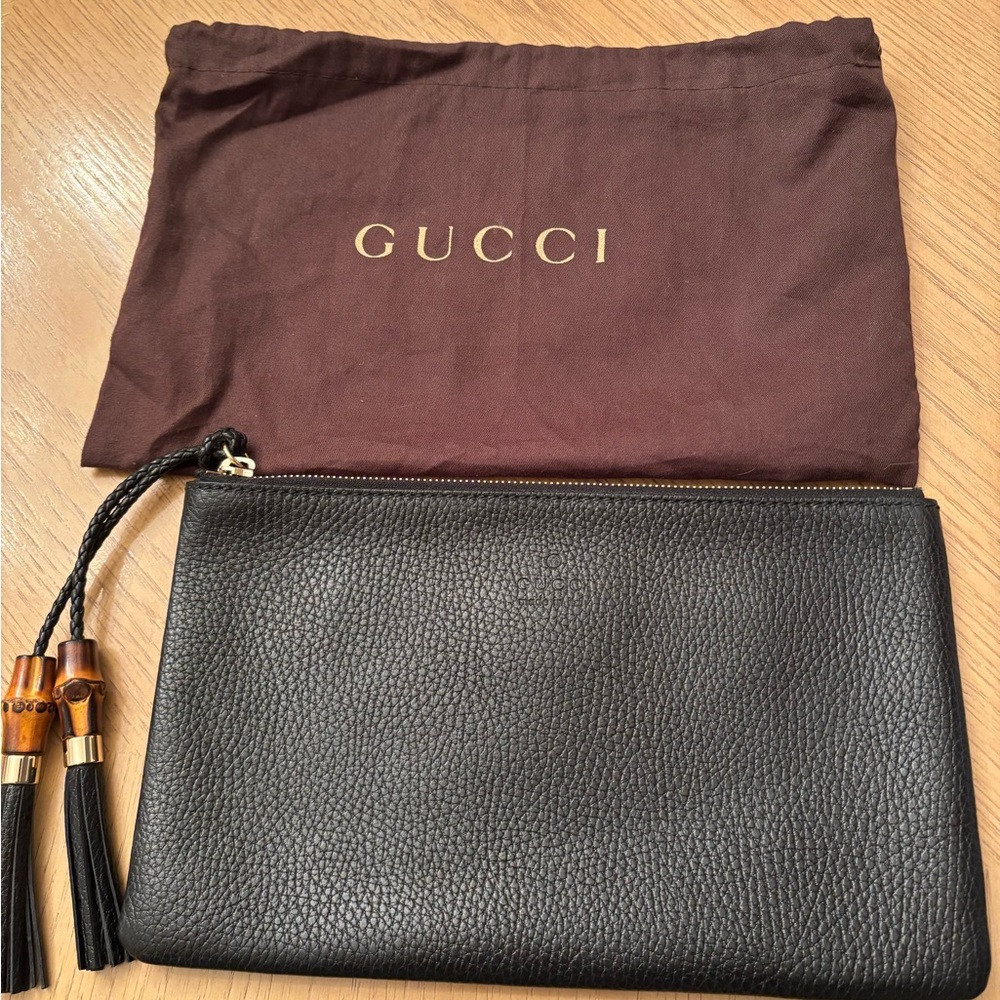 Gucci black  pebbled leather large clutch new - Picture 3 of 9
